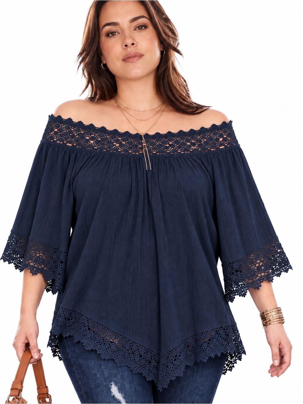 NWT Cotton crinkle off shoulder blouse 3/4 sleeve